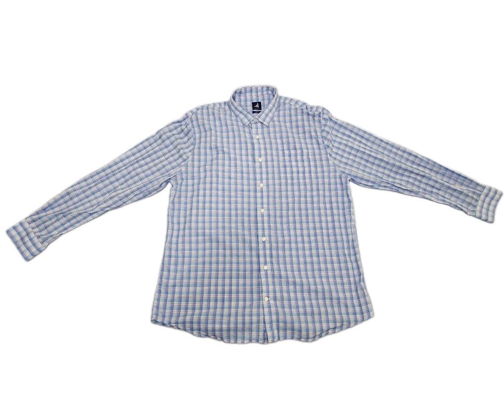 Johnnie-O Shirt Mens XXL Blue Plaid Long Sleeve Spread Collar Cotton Button Down
